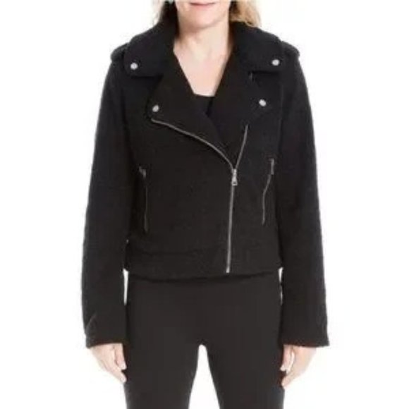 Max Studio Faux Fur Teddy Moto Jacket Black Medium - Picture 1 of 14